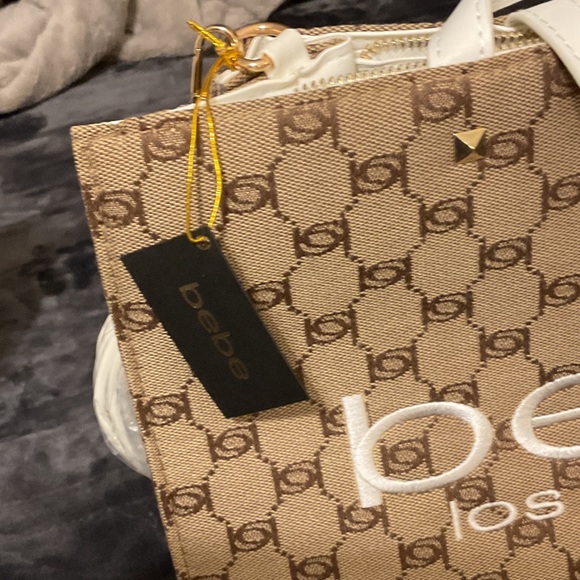 Bebe Beige and White Logo Tote - Picture 2 of 4